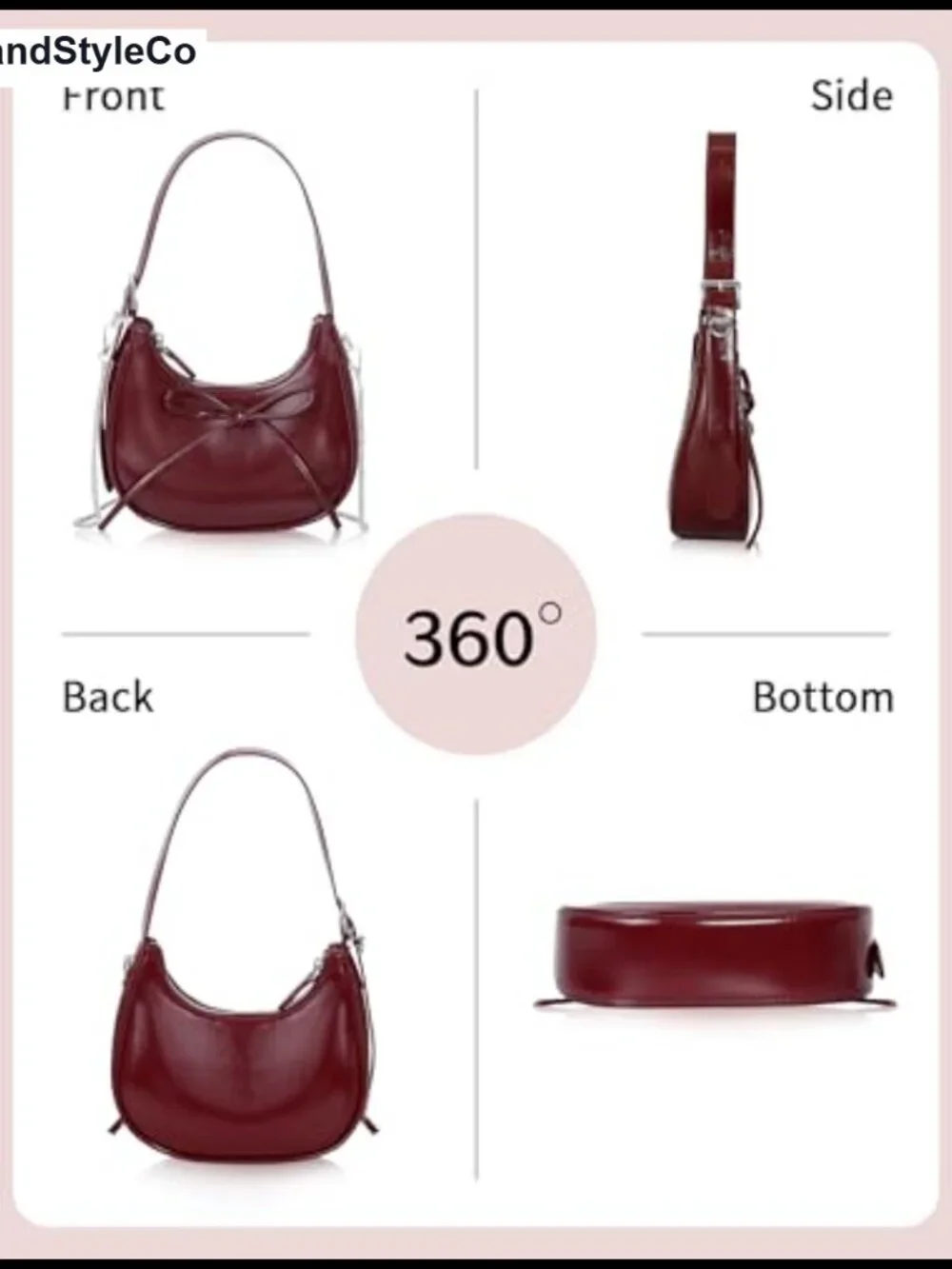 PU Leather Bow Crescent Shoulder Bag with Removable Chain Crossbody Handbag
